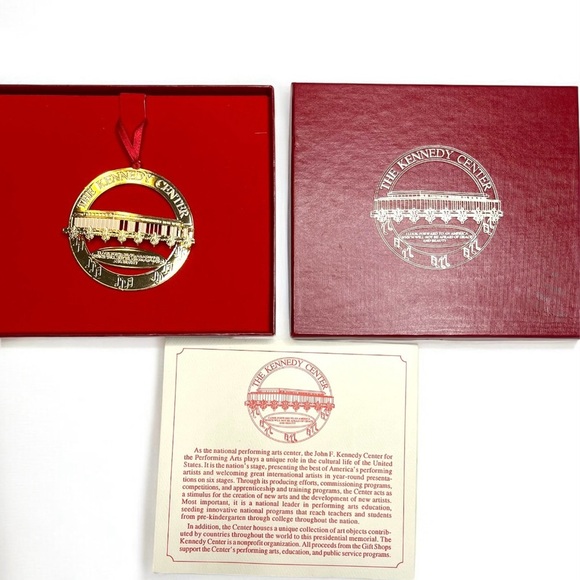 The Kennedy Center Gold Tone Finish Brass Holiday Ornament Red Ribbon - Picture 1 of 6